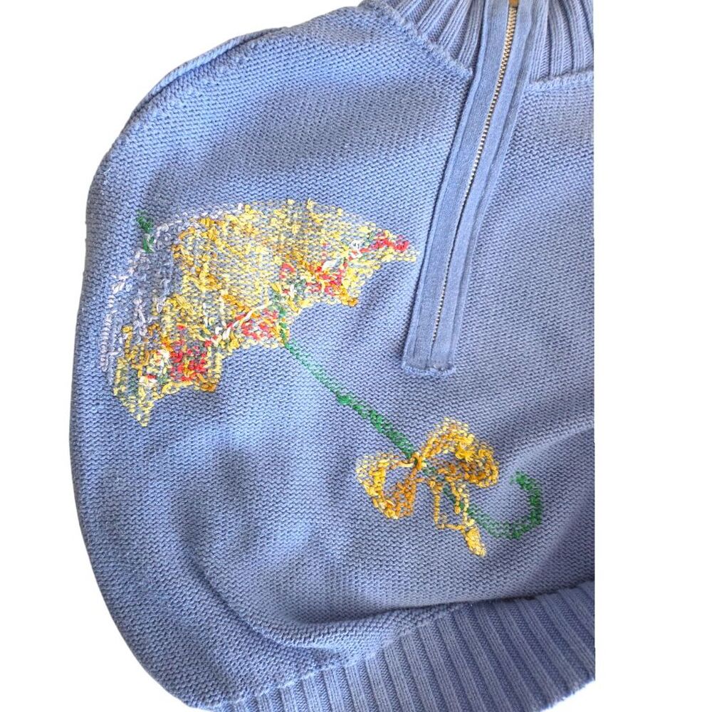 VNTG 90s Prep IZOD XL Cotton Sweater Embroidered Umbrella Blue Mock Neck 1/4 Zip - Picture 5 of 9
